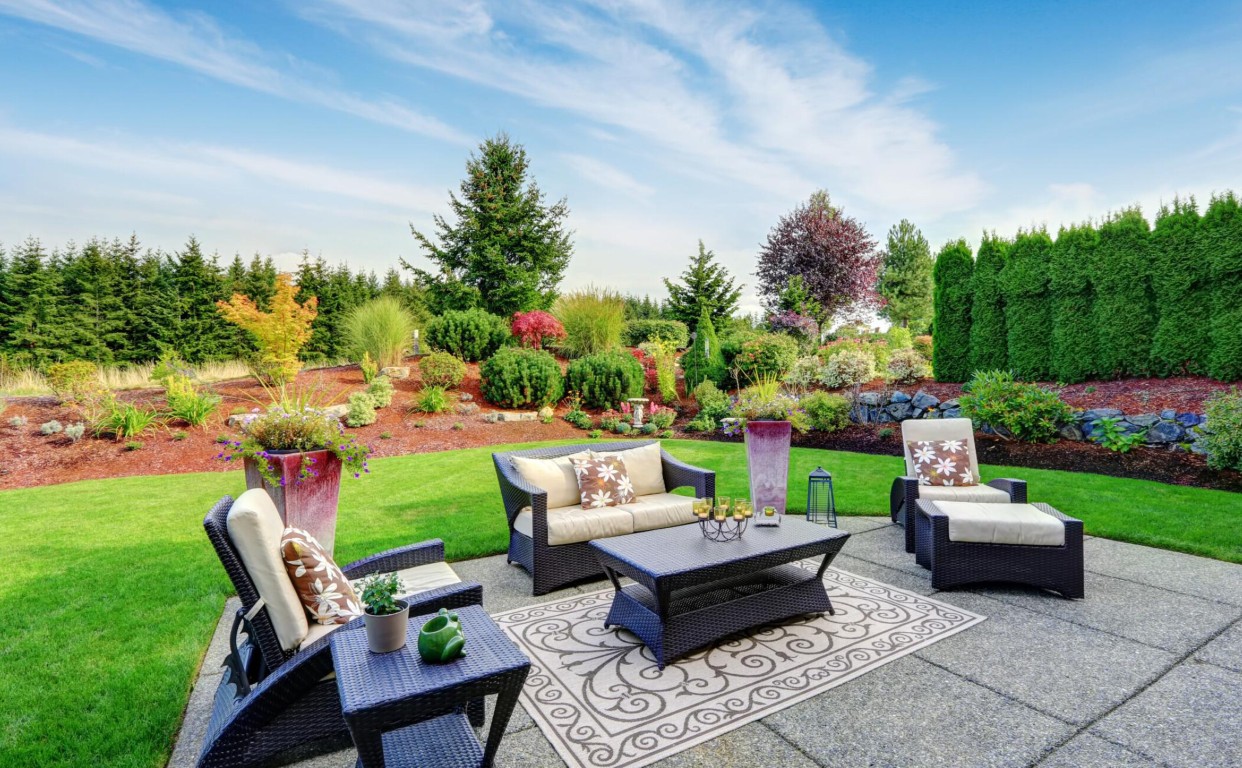 Beautiful concrete patio with outdoor furniture in a Santa Rosa backyard
